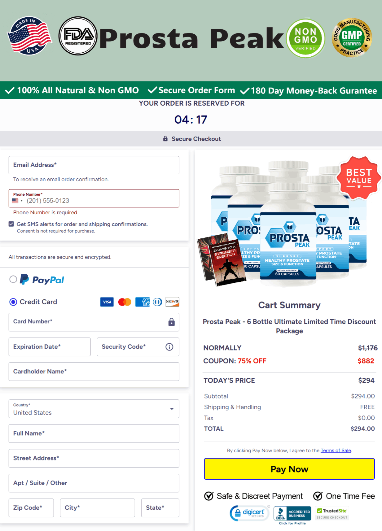 ProstaPeak checkout page